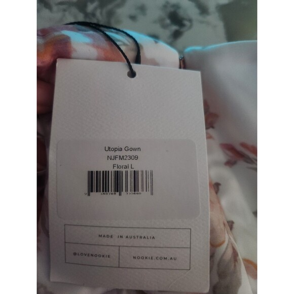 NOOKIE REVOLVE One Shoulder Floral Gown High Slit LUXE Satin Large NWT $369 - Picture 4 of 4